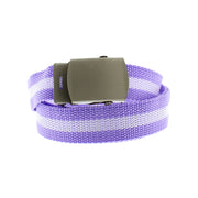 Single Striped Canvas Webbing Belt with Shiny Silver Slider Buckle (Length - 120cm, Width - 3cm)