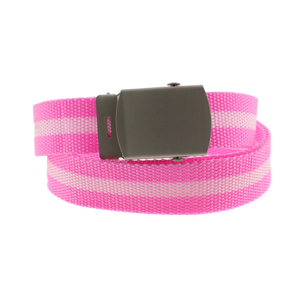 Single Striped Canvas Webbing Belt with Shiny Silver Slider Buckle (Length - 120cm, Width - 3cm)