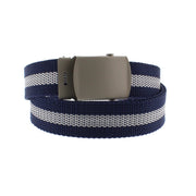 Single Striped Canvas Webbing Belt with Shiny Silver Slider Buckle (Length - 120cm, Width - 3cm)