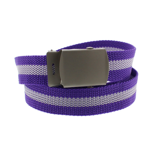 Single Striped Canvas Webbing Belt with Slider Buckle