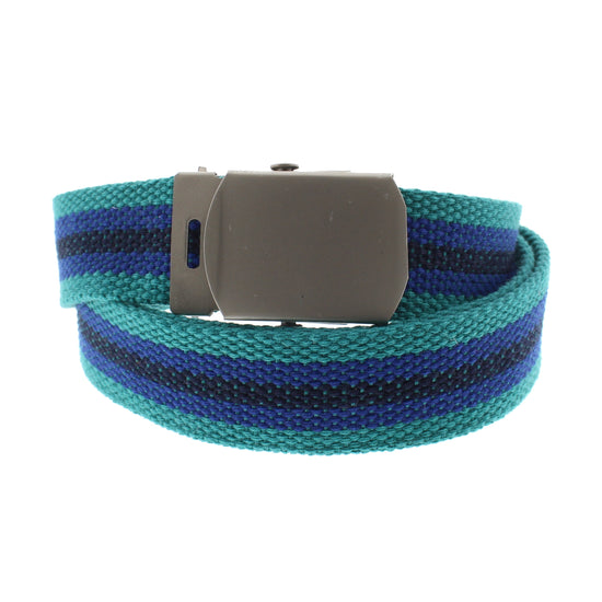 Blue Shades Stripe Canvas Webbing Belt with Slider Buckle
