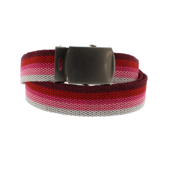 Pink Shades Stripe Canvas Webbing Belt with Slider Buckle