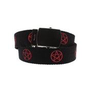 Pentagram Canvas Webbing Belt with Shiny Silver Slider Buckle (Length - 120cm, Width - 3cm)