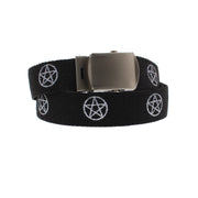 Pentagram Canvas Webbing Belt with Shiny Silver Slider Buckle (Length - 120cm, Width - 3cm)