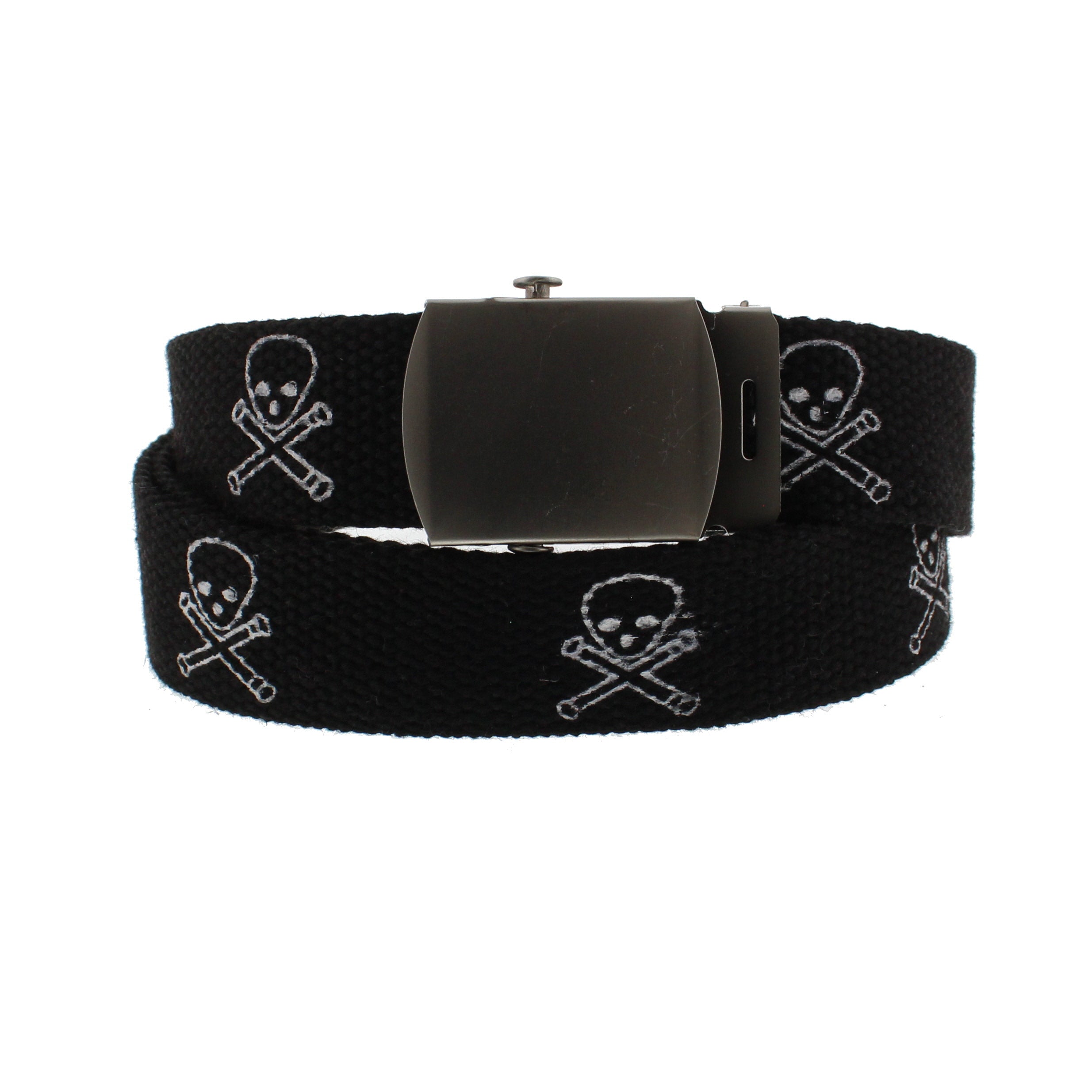 Skull & Crossbones Canvas Webbing Belt with Slider Buckle