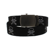 Skull & Crossbones Canvas Webbing Belt with Shiny Silver Slider Buckle (Length - 120cm, Width - 3cm)