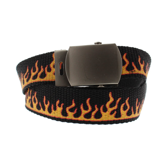 Flame Canvas Webbing Belt with Slider Buckle