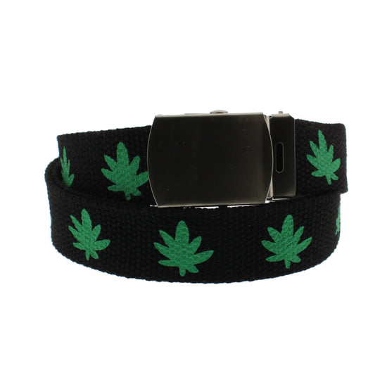Pot Leaf Canvas Webbing Belt with Slider Buckle