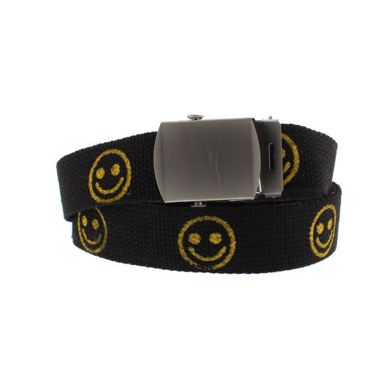 Smiley Face Canvas Webbing Belt with Slider Buckle
