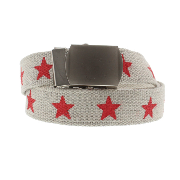 Star Print Canvas Webbing Belt with Shiny Silver Slider Buckle (Length - 120cm, Width - 3cm)