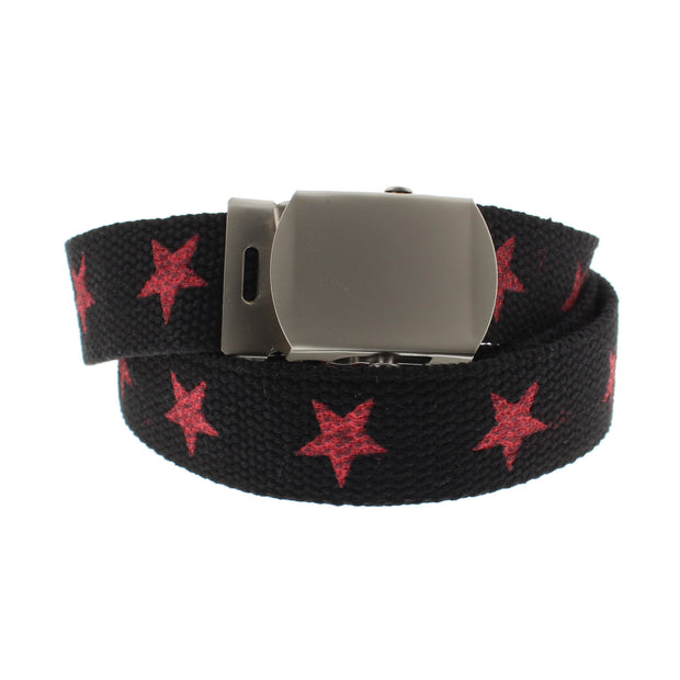 Star Print Canvas Webbing Belt with Shiny Silver Slider Buckle (Length - 120cm, Width - 3cm)