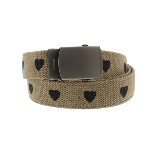 Heart Print Canvas Webbing Belt with Slider Buckle