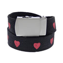 Heart Print Canvas Webbing Belt with Slider Buckle