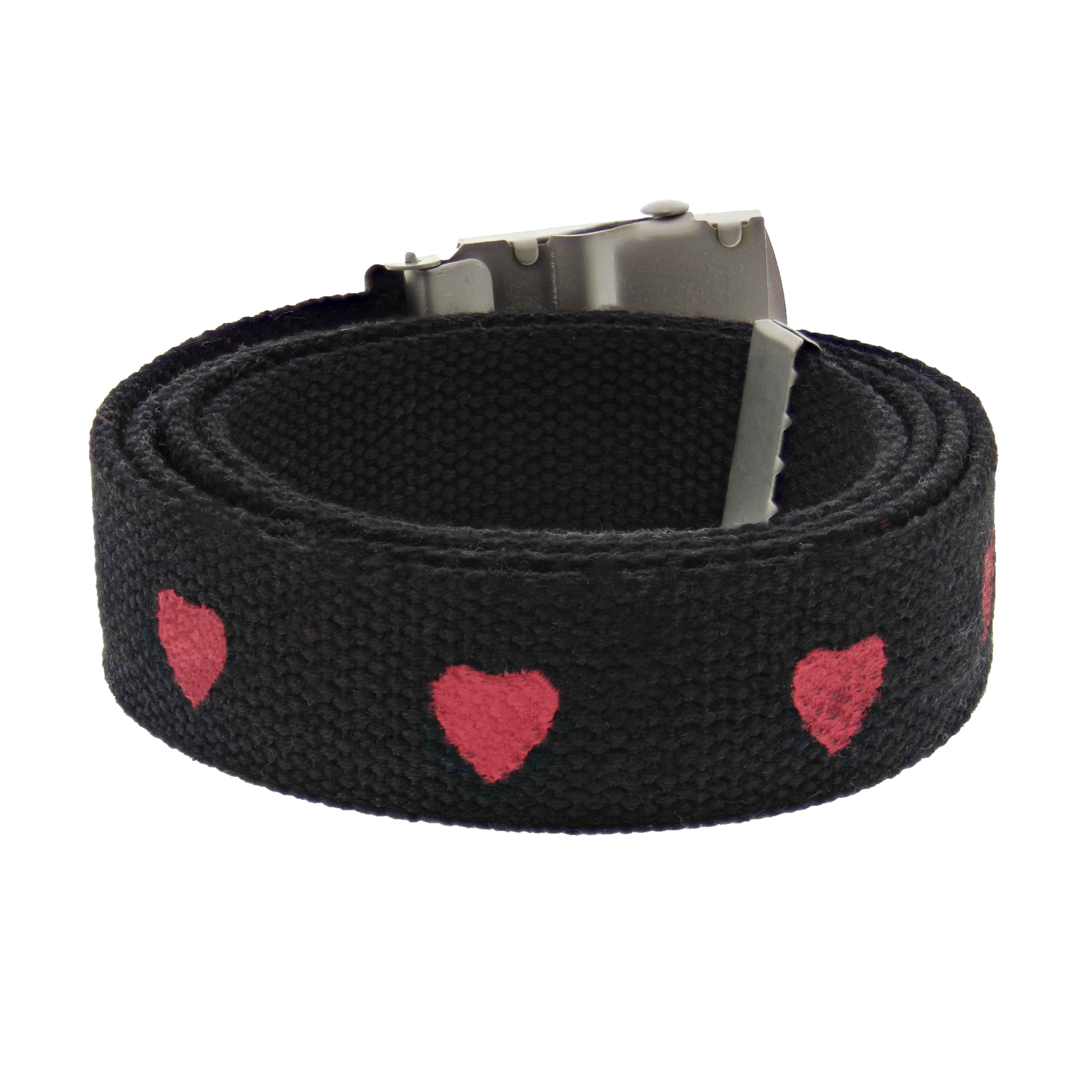 Heart Print Canvas Webbing Belt with Slider Buckle