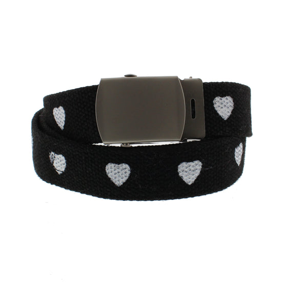 Heart Print Canvas Webbing Belt with Slider Buckle