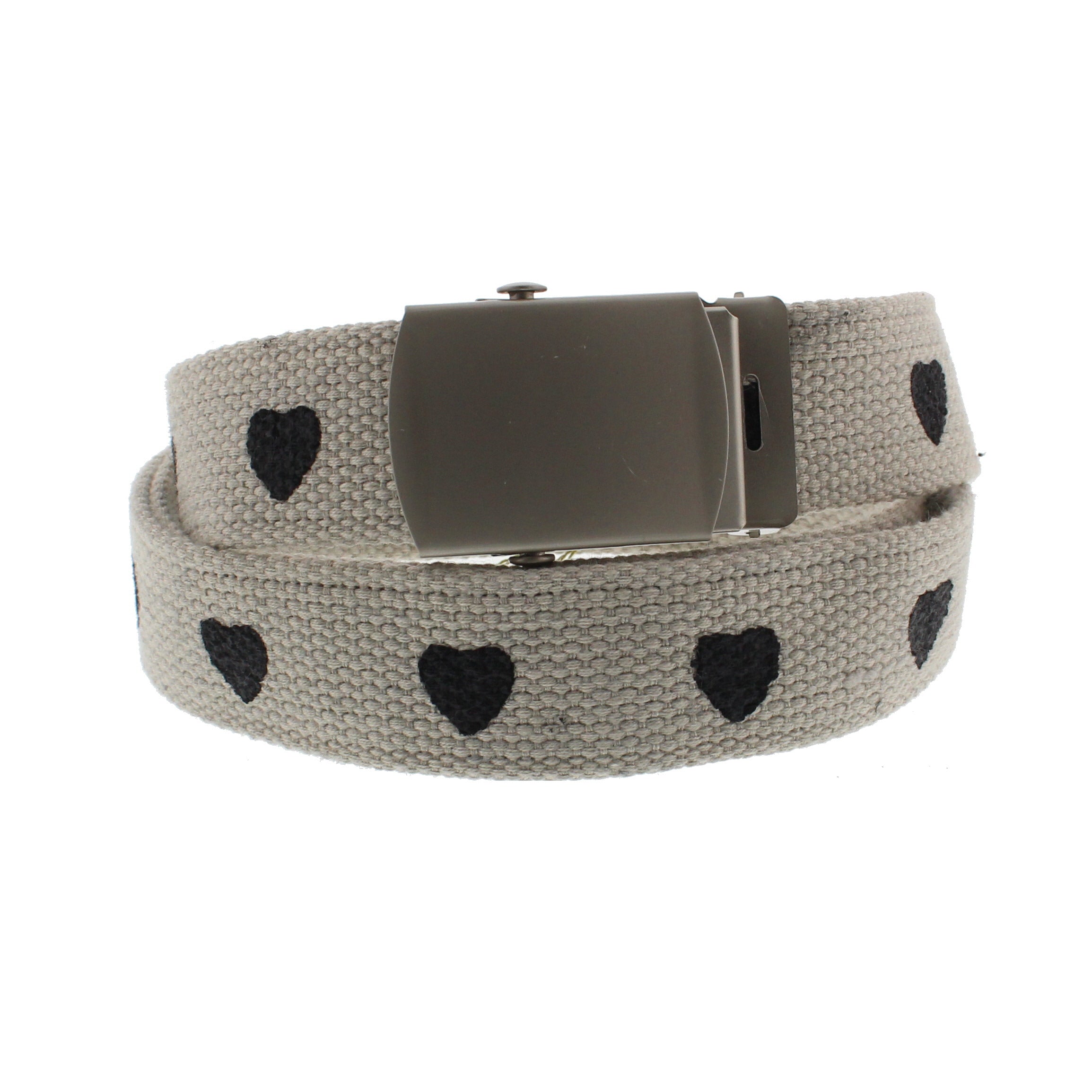 Heart Print Canvas Webbing Belt with Slider Buckle