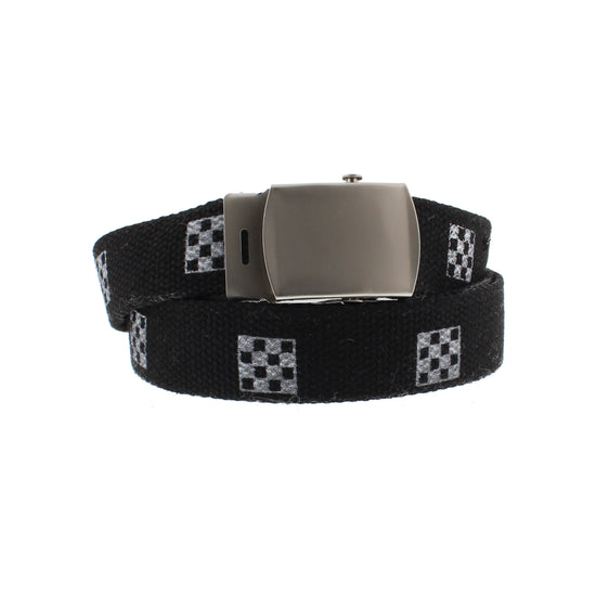 Chessboard Tiles Print Canvas Webbing Belt with Slider Buckle