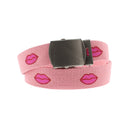 Pink Lips Print Canvas Webbing Belt with Slider Buckle