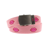 Pink Lips Print Canvas Webbing Belt with Slider Buckle