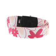 Flower Print Canvas Webbing Belt with Shiny Silver Slider Buckle (Length - 120cm, Width - 3cm)