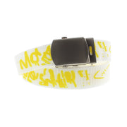 Graffiti Print Canvas Webbing Belt with Shiny Silver Slider Buckle (Length - 120cm, Width - 3cm)