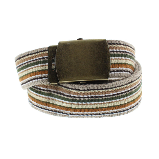 Multicolour Striped Beige Canvas Webbing Belt