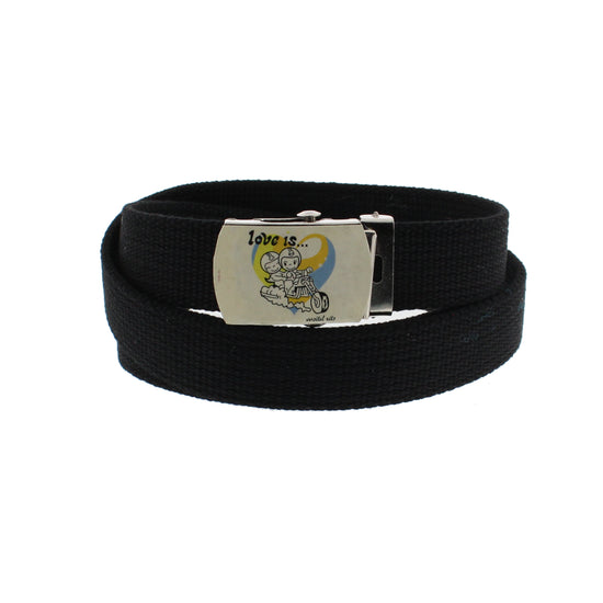 Skinny Webbing Belt with LOVE IS Slider Buckle