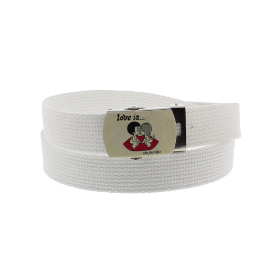 Skinny Webbing Belt with LOVE IS Slider Buckle