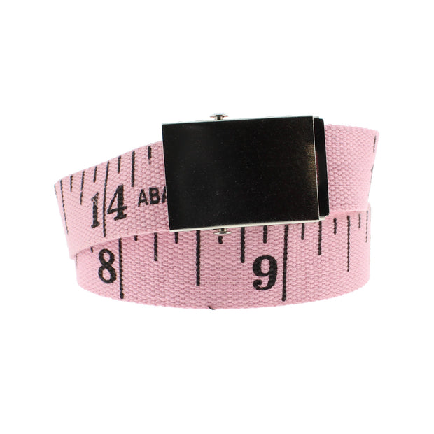 Black Measuring Tape Canvas Webbing Belt with Shiny Silver Slider Buckle (Length - 125cm, Width - 4cm)