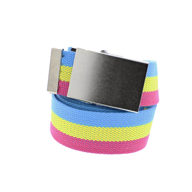 Pansexual Canvas Webbing Belt with Shiny Silver Slider Buckle (Length - 120cm, Width - 3.7cm)