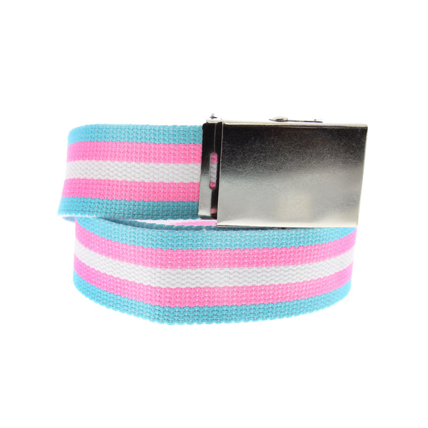 Transgender Canvas Webbing Belt with Shiny Silver Slider Buckle (Length - 120cm, Width - 3.7cm)