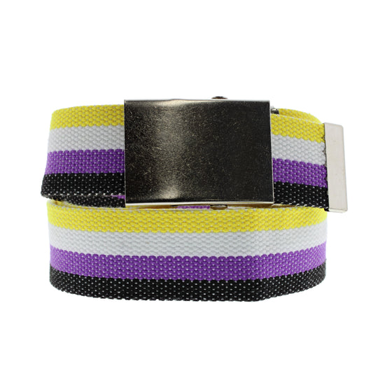 Non Binary Canvas Webbing Belt with Shiny Silver Slider Buckle