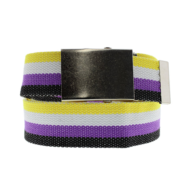 Non Binary Canvas Webbing Belt with Shiny Silver Slider Buckle (Length - 120cm, Width - 3.7cm)