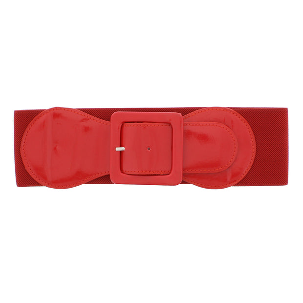 7.6cm Elasticated Waist Belt with Patent Shiny Buckle