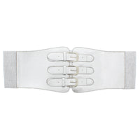 Silver Elasticated PU Triple Buckle Belt