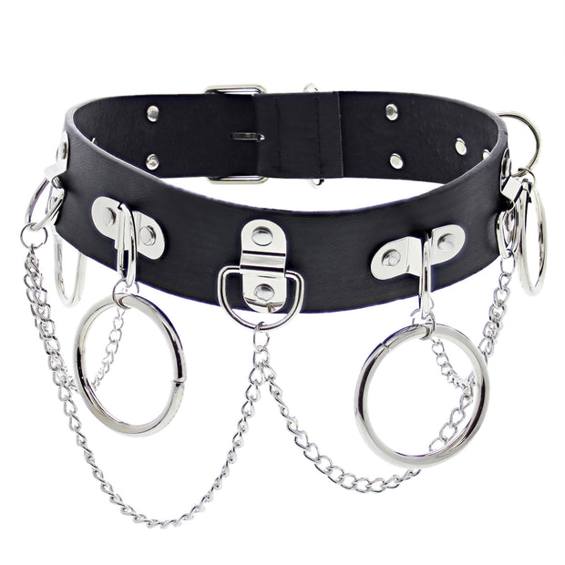 Black PU Belt with Rings & Chains