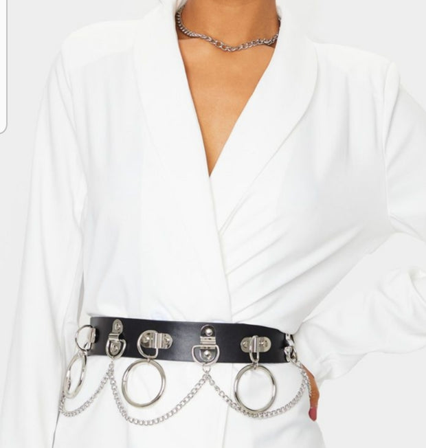 Black PU Belt with Rings & Chains