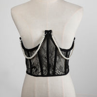 Floral Lace Underbust Corset with Pearls