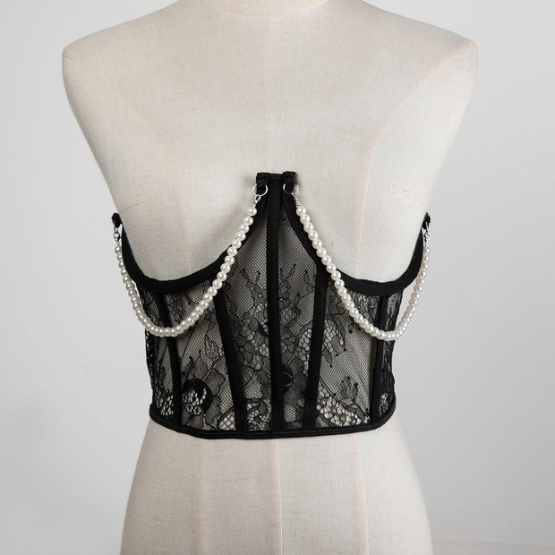 Floral Lace Underbust Corset with Pearls