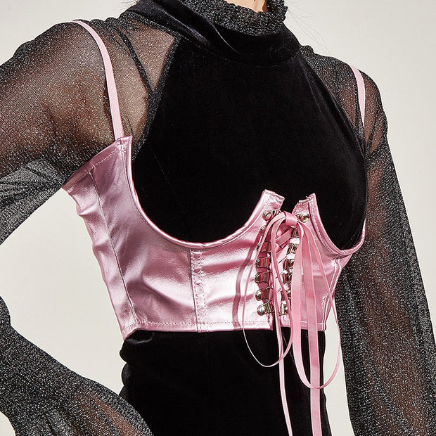 Metallic Stretchy PU Underbust Corset