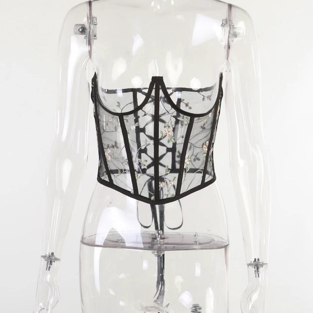 Floral Print Lace Underbust Corset