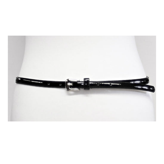 Black Skinny Pencil Belt with Silver Buckle