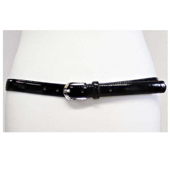 Black Skinny Pencil Belt with Silver Buckle