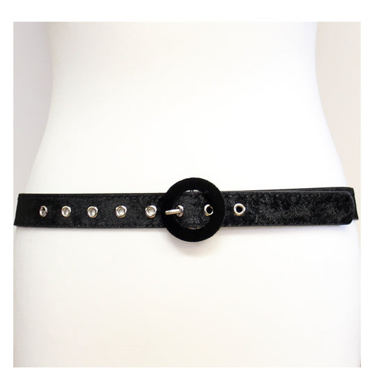 Suede Belt with Round Black Buckle