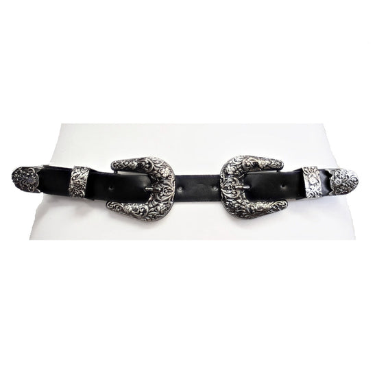 Western Style Belt with Patterned Silver Buckle