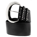 Wide PU Belt with Large Silver Buckle & Studded Holes
