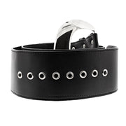 7.2cm Very Wide PU Belt with Large Silver Buckle & Studded Loop Holes