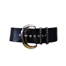 Wide PU Belt with Large Silver Buckle & Studded Holes
