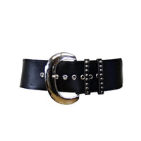 Wide PU Belt with Large Silver Buckle & Studded Holes