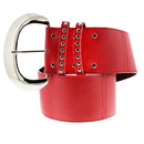 Wide PU Belt with Large Silver Buckle & Studded Holes